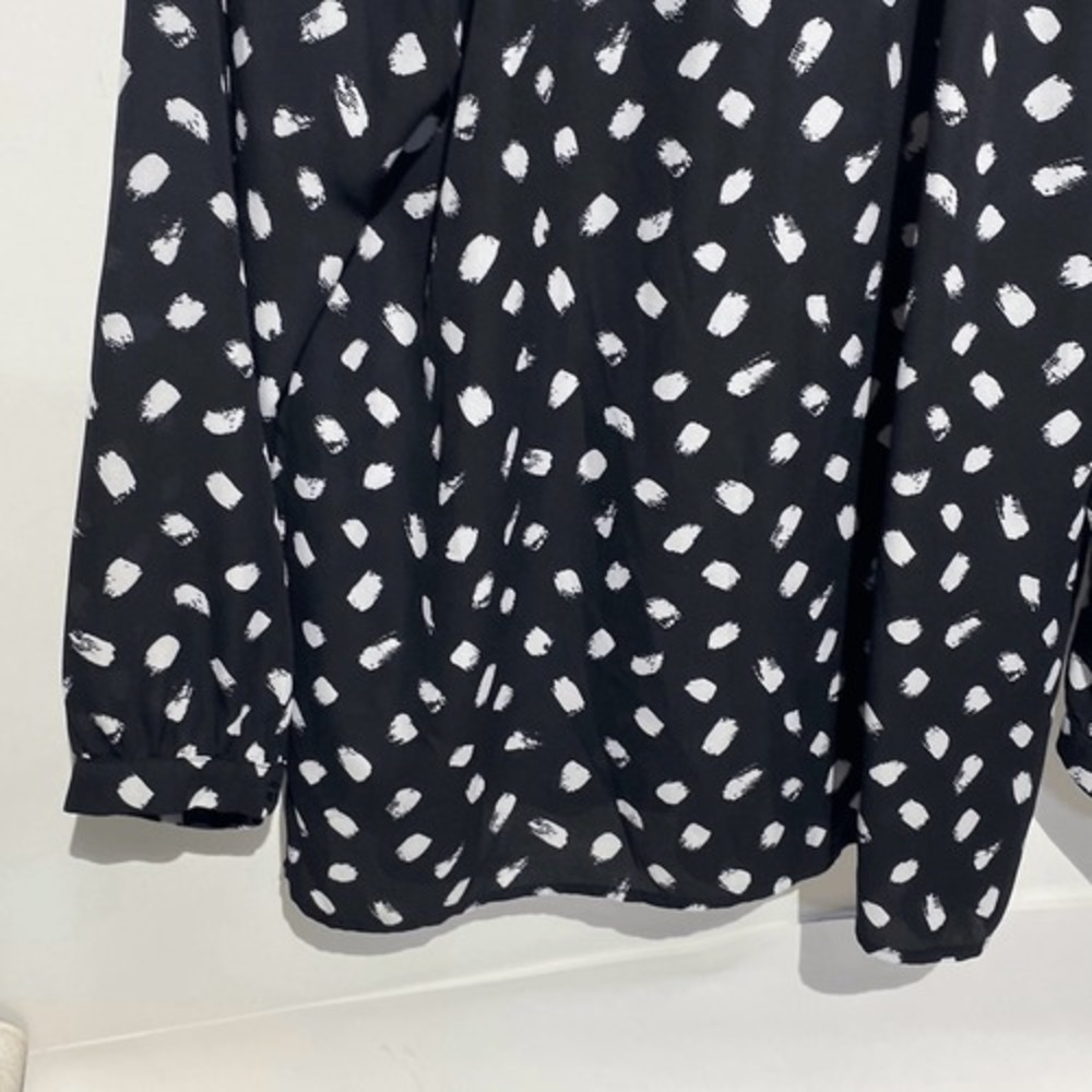 Gibson Womens Black White Brushstroke‎ Polka Dot Split V-Neck Blouse Large - Picture 8 of 12